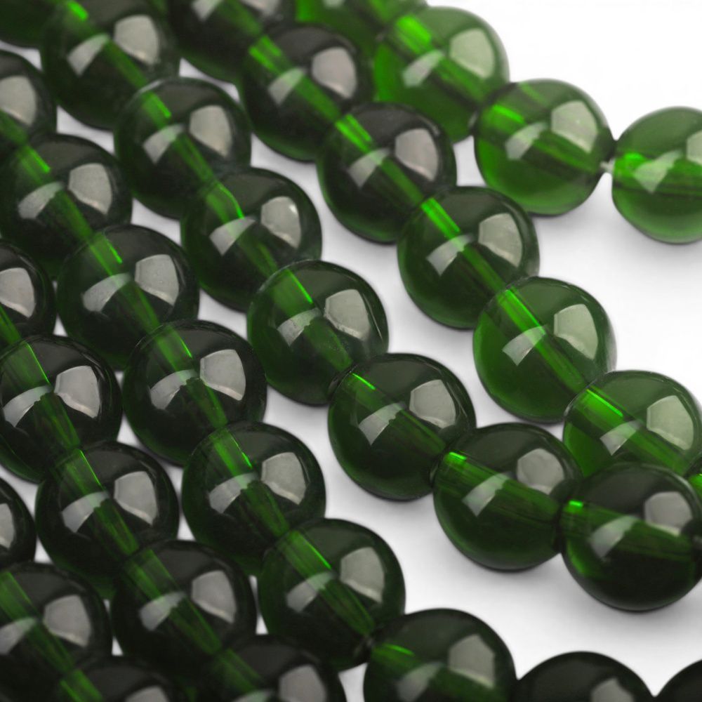 бусина, стекло 8, цвет зеленый темный, 8 мм