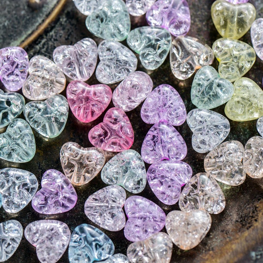 бусина, акрил "кракле-сердечко", цветовой микс пастельный, 10 мм