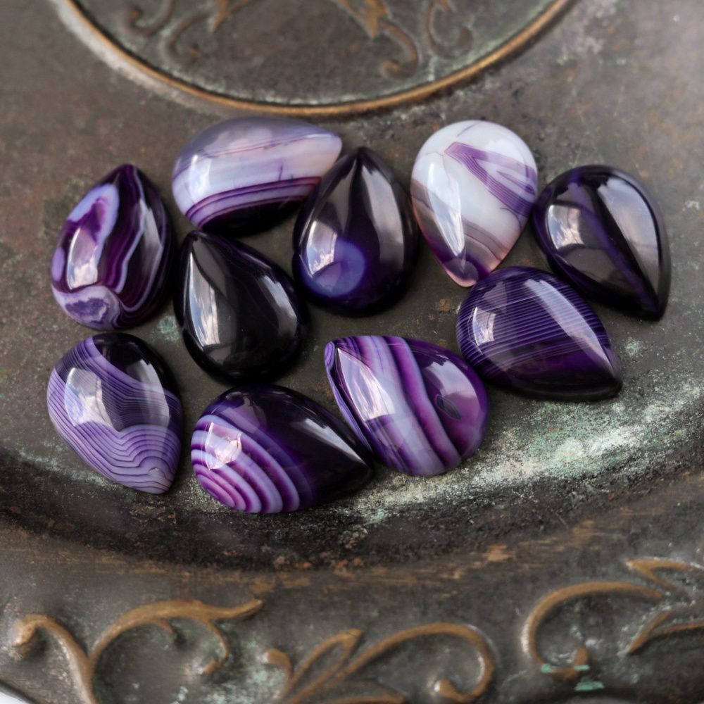 кабошон агат каплевидный, полосатый, цвет темно-фиолетовый, 25x18x6-7 мм