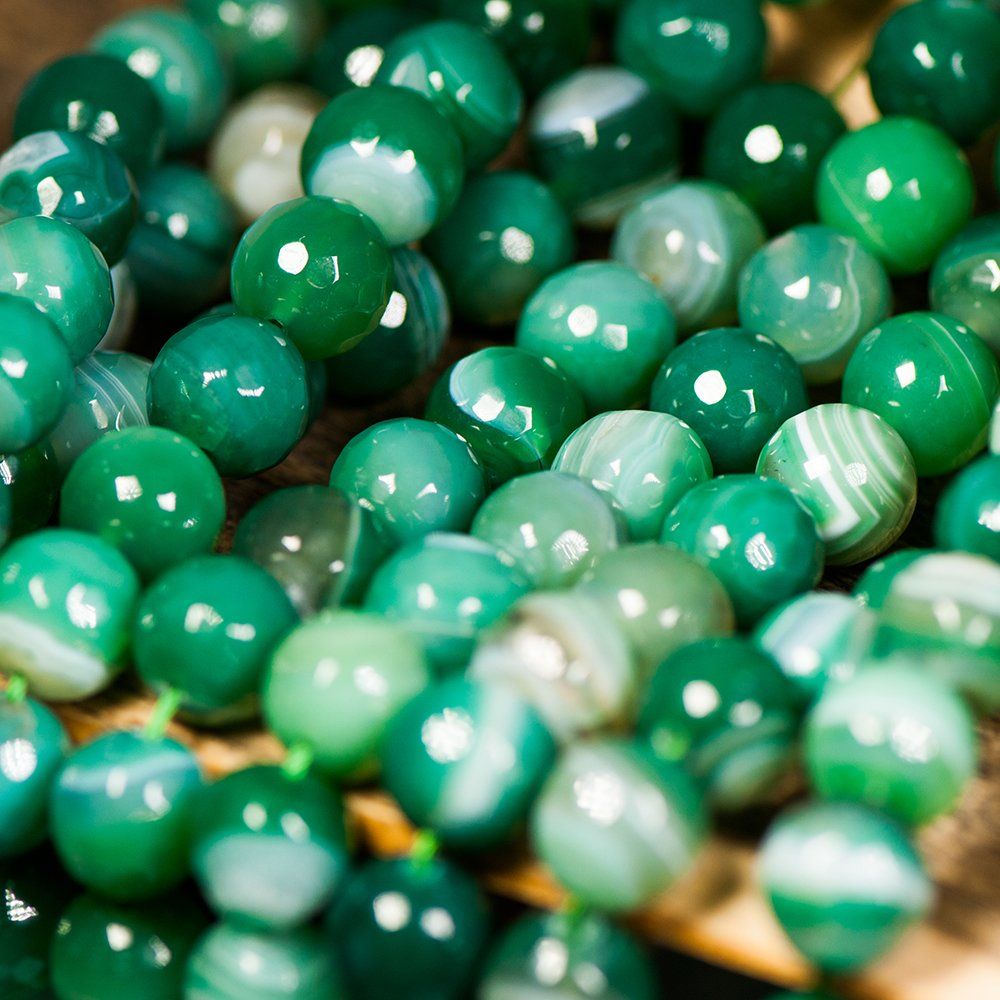 бусина агат 12, граненая, цвет зеленый, колорир., 12 мм (стренд 8 шт.)