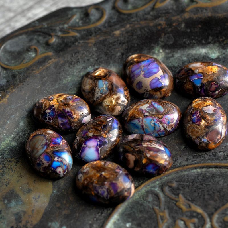 кабошон им. варисцита, овальный, цвет медный/сиреневый, 25x18x7 мм