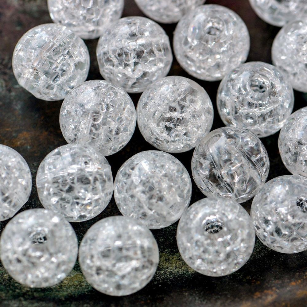 бусина, акрил "кракле", цвет прозрачный, 12 мм