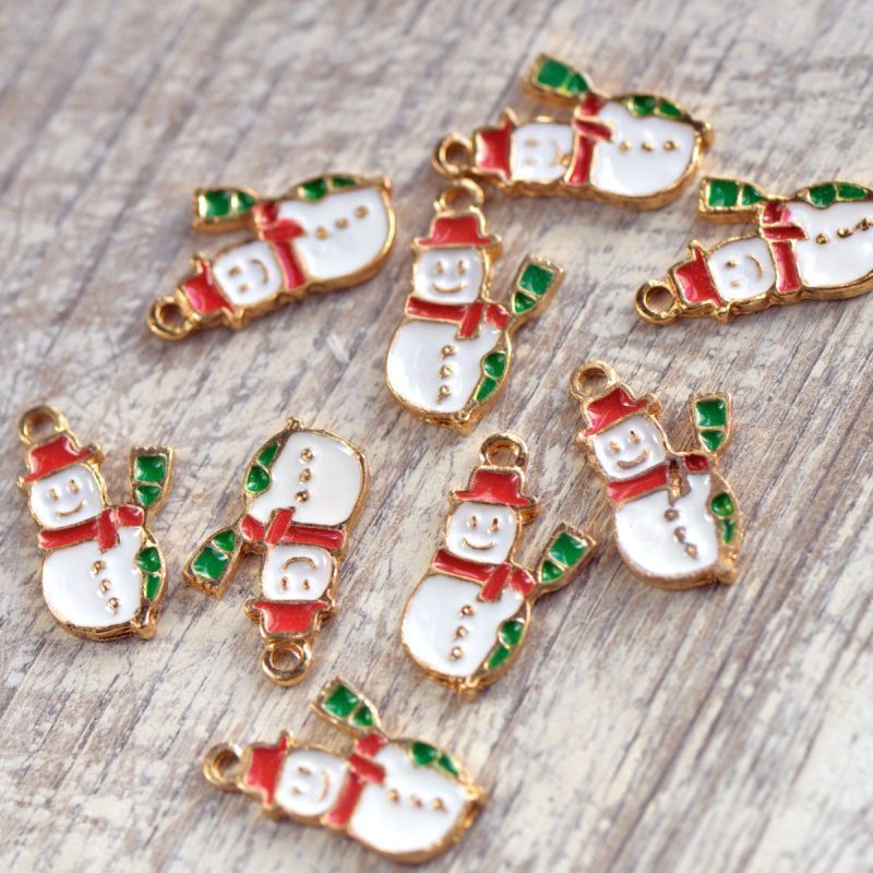 подвеска металлическая "снеговичок", с эмалью, цвет золото, 21.5x12.5x2 мм