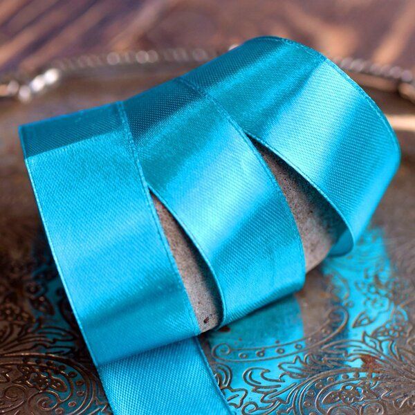 лента, атлас, цвет синий лазурный, ширина 25 мм ленты