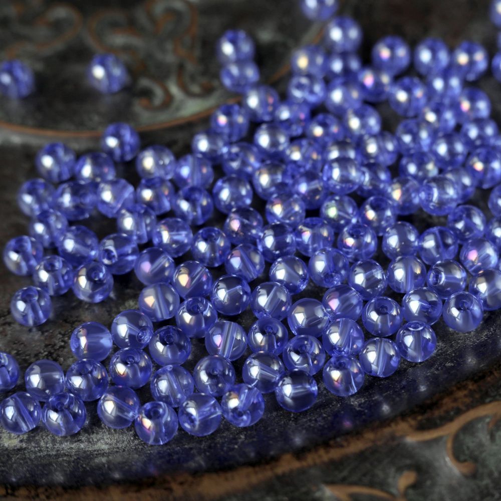 бусина, стекло 6, цвет васильковый ав, 6-6.5 мм