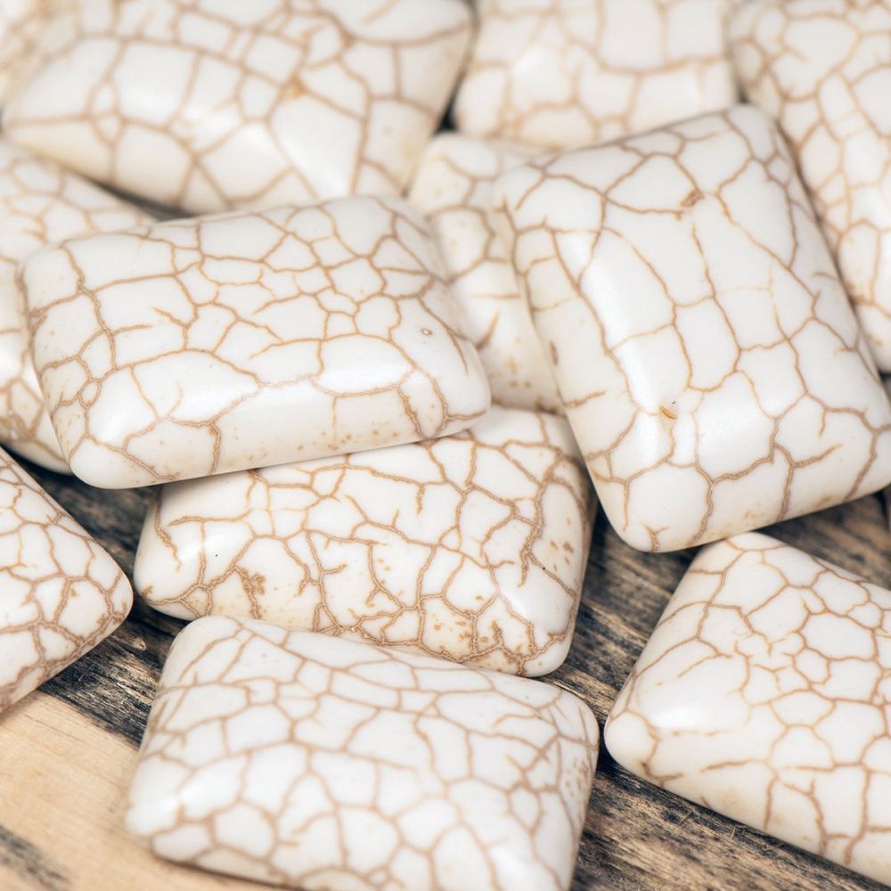 кабошон бирюза синтетическая, прямоугольный, цвет античный белый, 25x18x6.5 мм