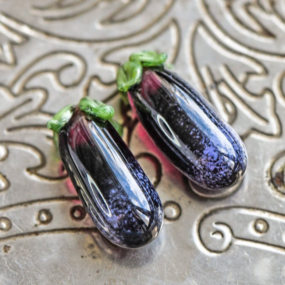 бусина, мурано "баклажан", фиолетовый, 22х9 мм