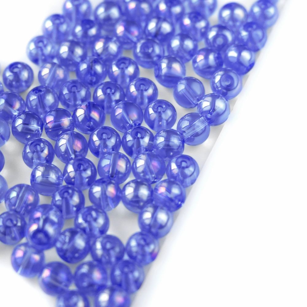 бусина, стекло 6, цвет васильковый ав, 6-6.5 мм