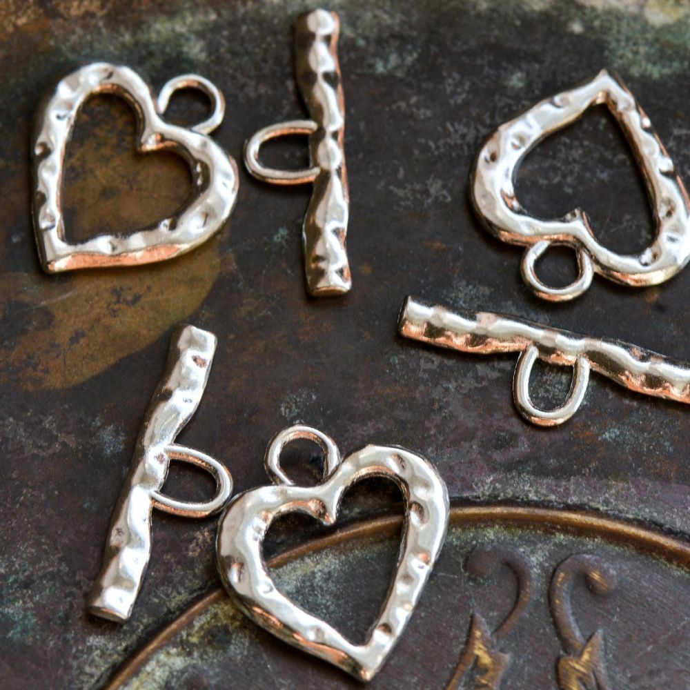 Замочки тоггл "харт", цвет платина, 26x23x2 мм