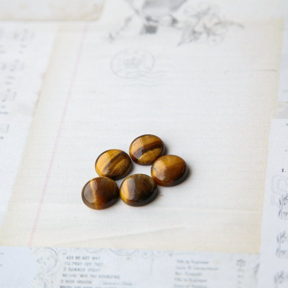 кабошон тигровый глаз круглый, цвет коричневый, 16x6 мм