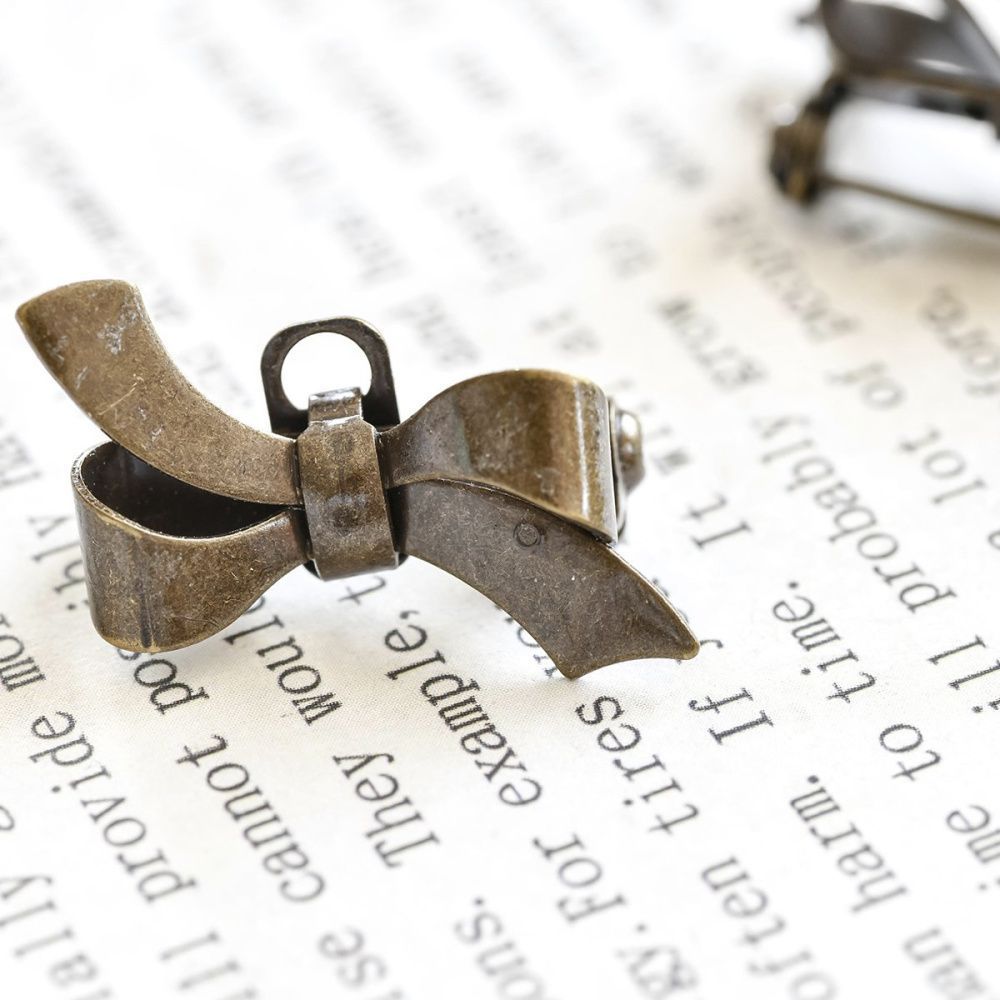 основа для броши "бантик", цвет античная бронза, 28х17 мм