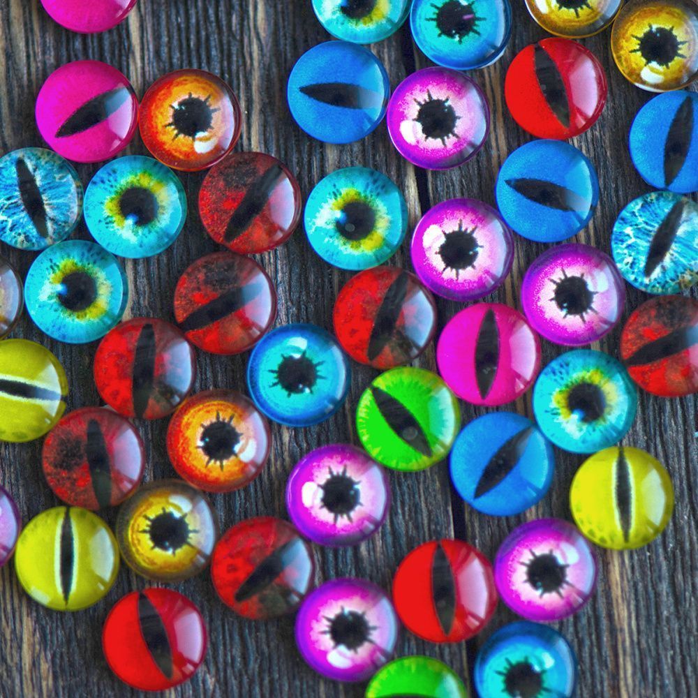 кабошон стеклянный "глазки", с принтом, 8х3 мм