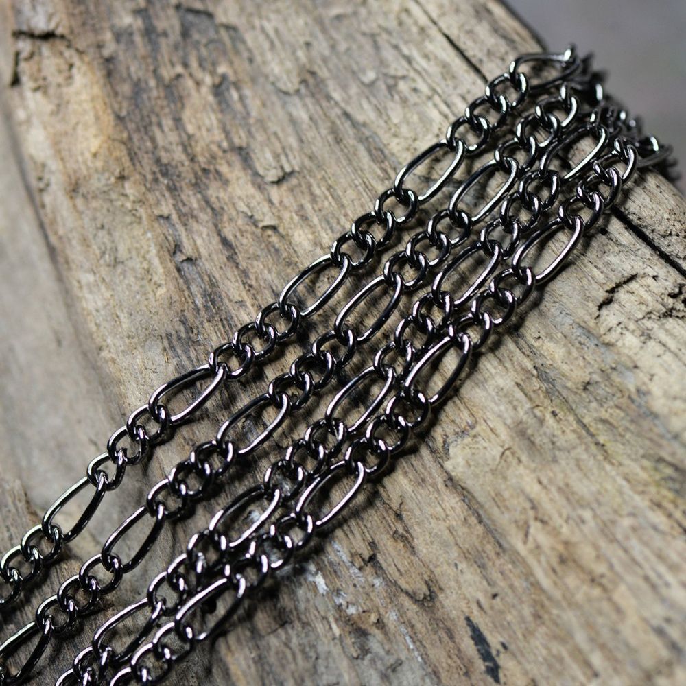 цепочка "фигаро", цвет черный, звено 3.5x0.8 мм