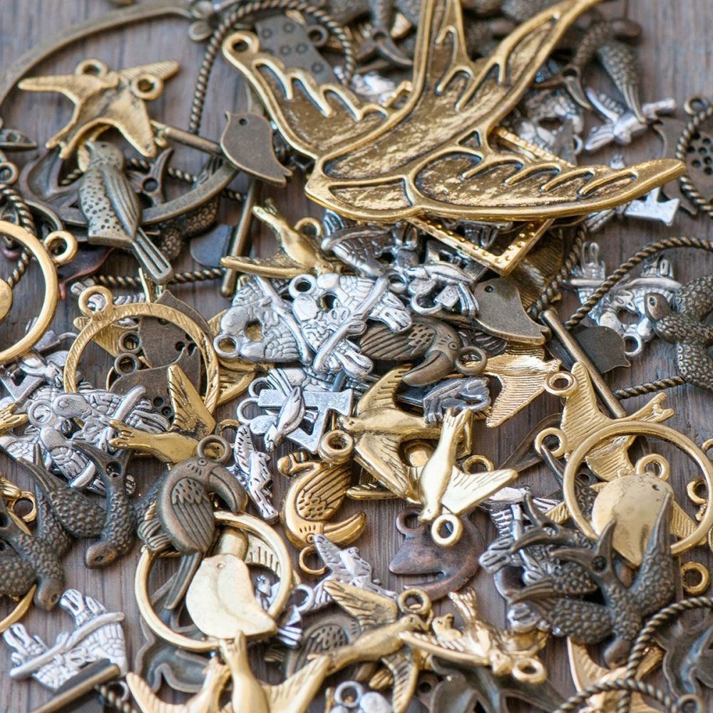 микс металлический из подвесок "птички", цветовой и размерный микс (уп 20 г)