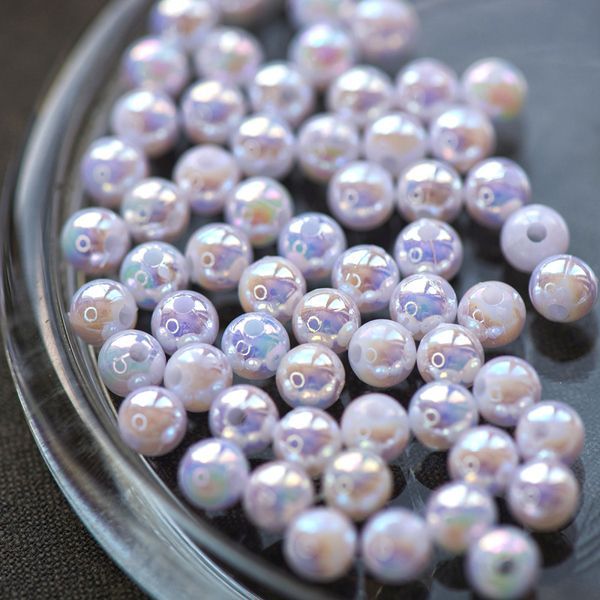 бусина, акрил 6, цвет белый радужный, 6 мм (уп 30 +/-3 шт)