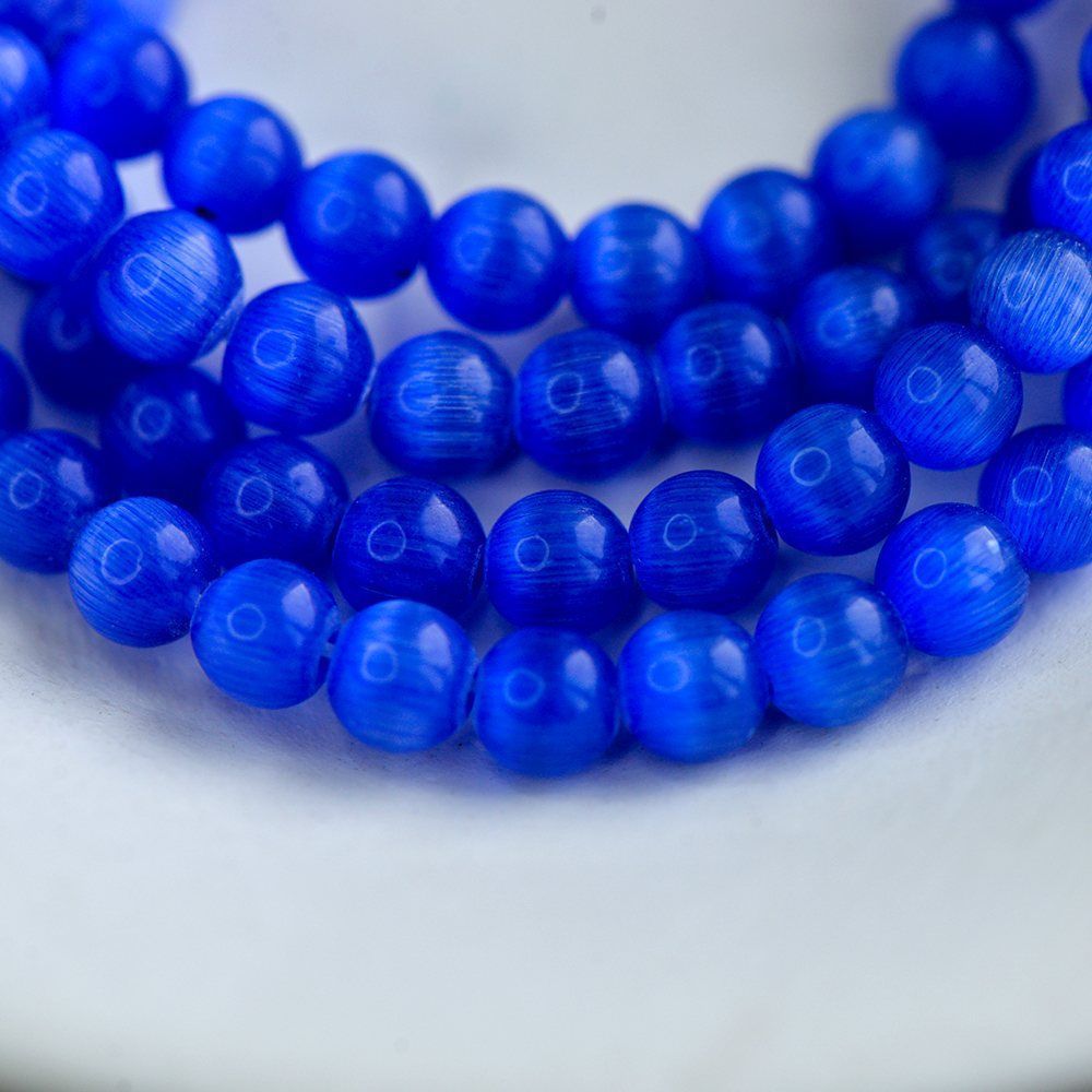 бусина "кошачий глаз", стекло, цвет синий электрик, 5 мм