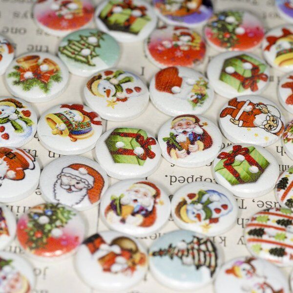 бусина-пуговица "винтаж", дерево, новогодняя тематика, 13x4 мм