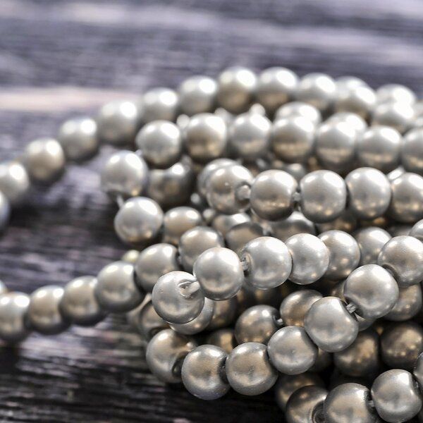 бусина, имитация жемчуга, стекло 4, матовая, цвет бежево-зеленый, 4 мм  (уп 50 +/-5 шт)