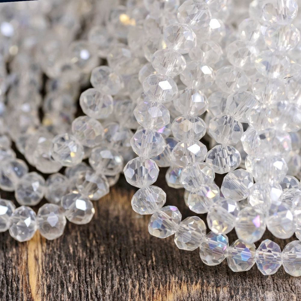 бусина, стекло абакус 6, граненая, цвет прозрачный радужный, 6х4 мм 