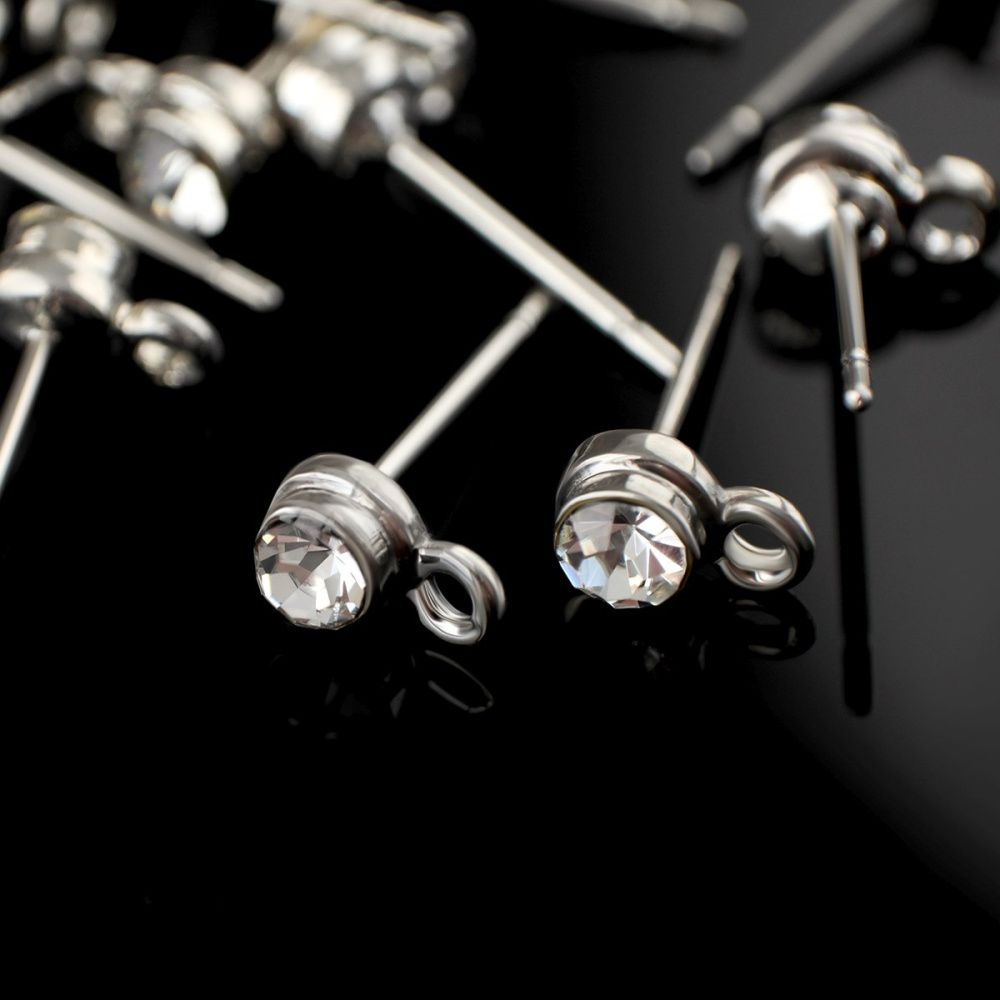 пуссеты "элегия", стразы, цвет платина, 5х14 мм