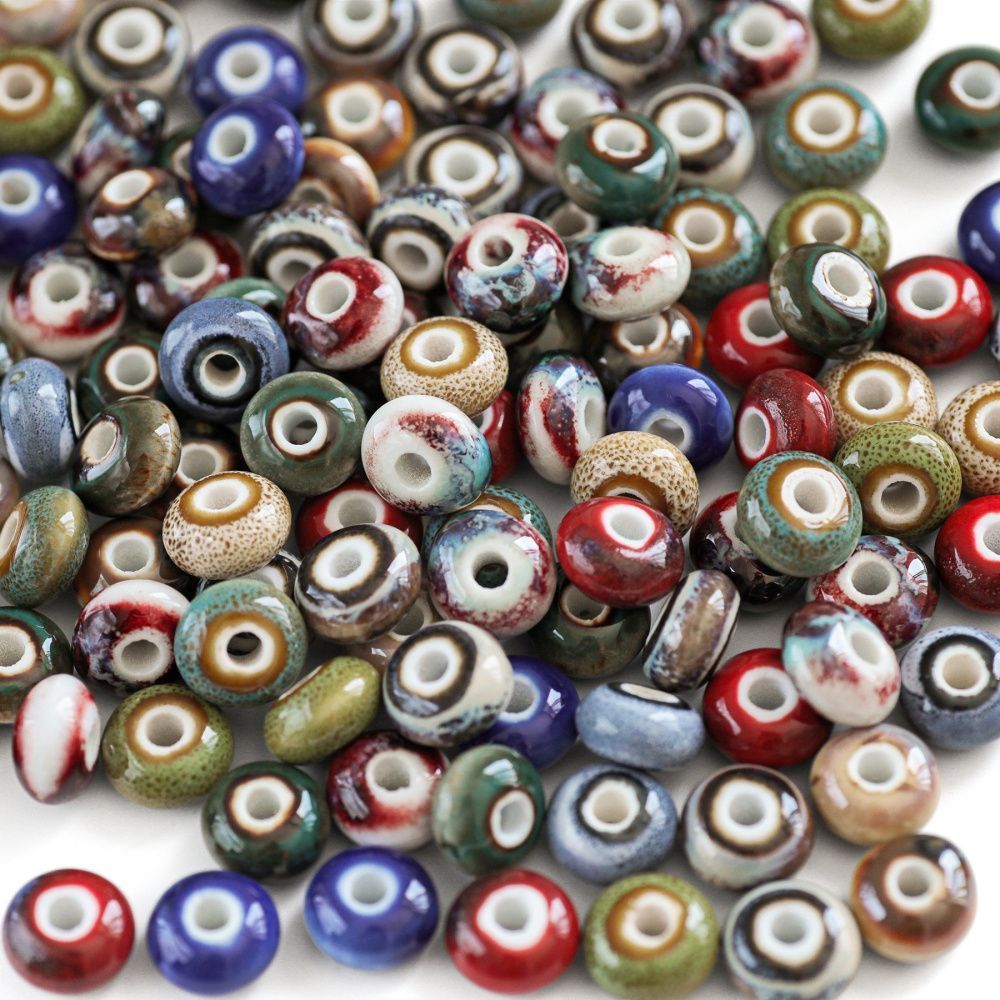 бусина, керамика "антик", абакус, цветовой микс, 12x7 мм