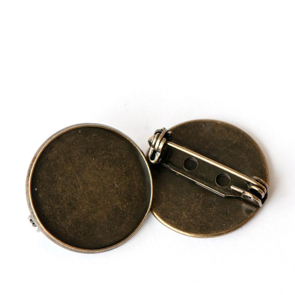 основа для броши круглая "раунд", цвет античная бронза, 22х8 мм
