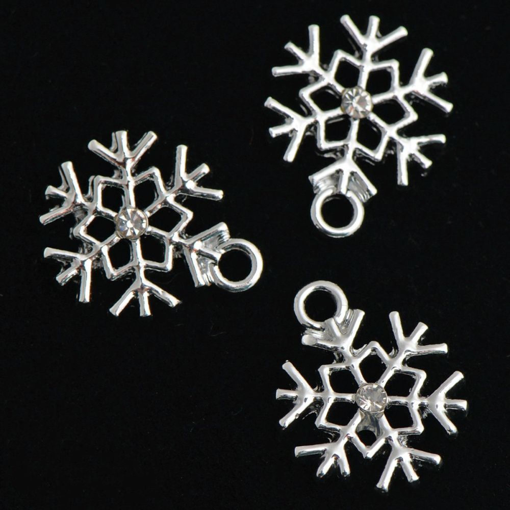 подвеска металлическая "снежинка новогодняя", стразы, цвет платина, 16x13x3 мм