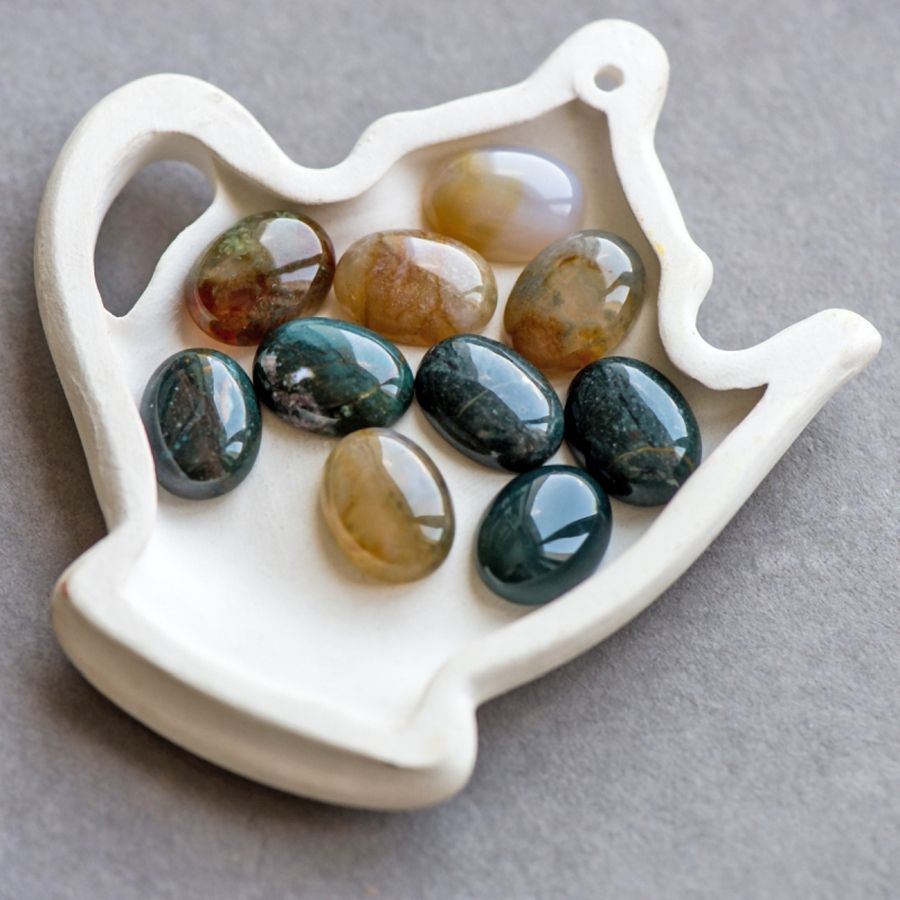 кабошон агат индийский овальный, природные тона, 16x12x5 мм