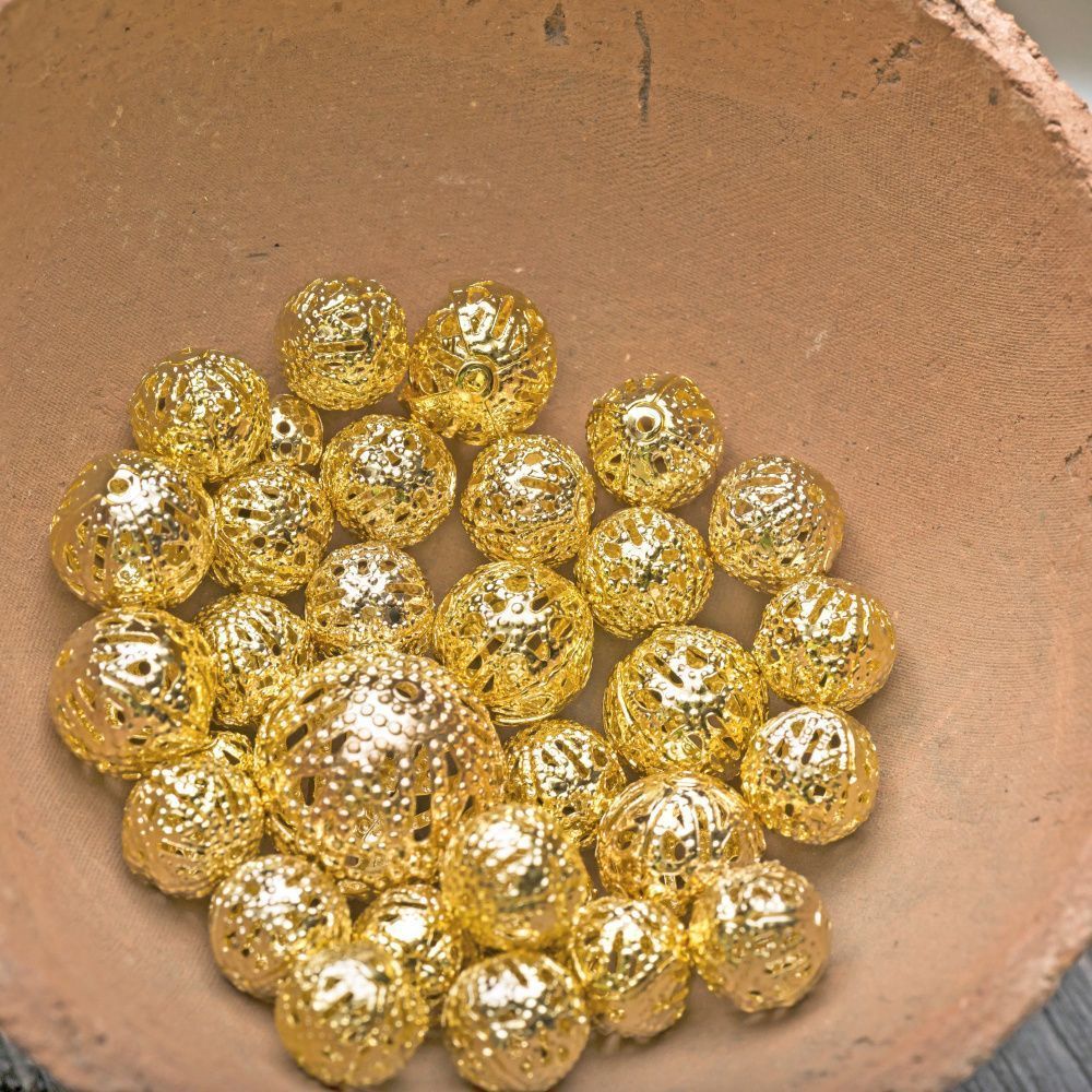 бусина, металл "винтаж", цвет золото, размерный микс 6-16 мм (уп 10 г)