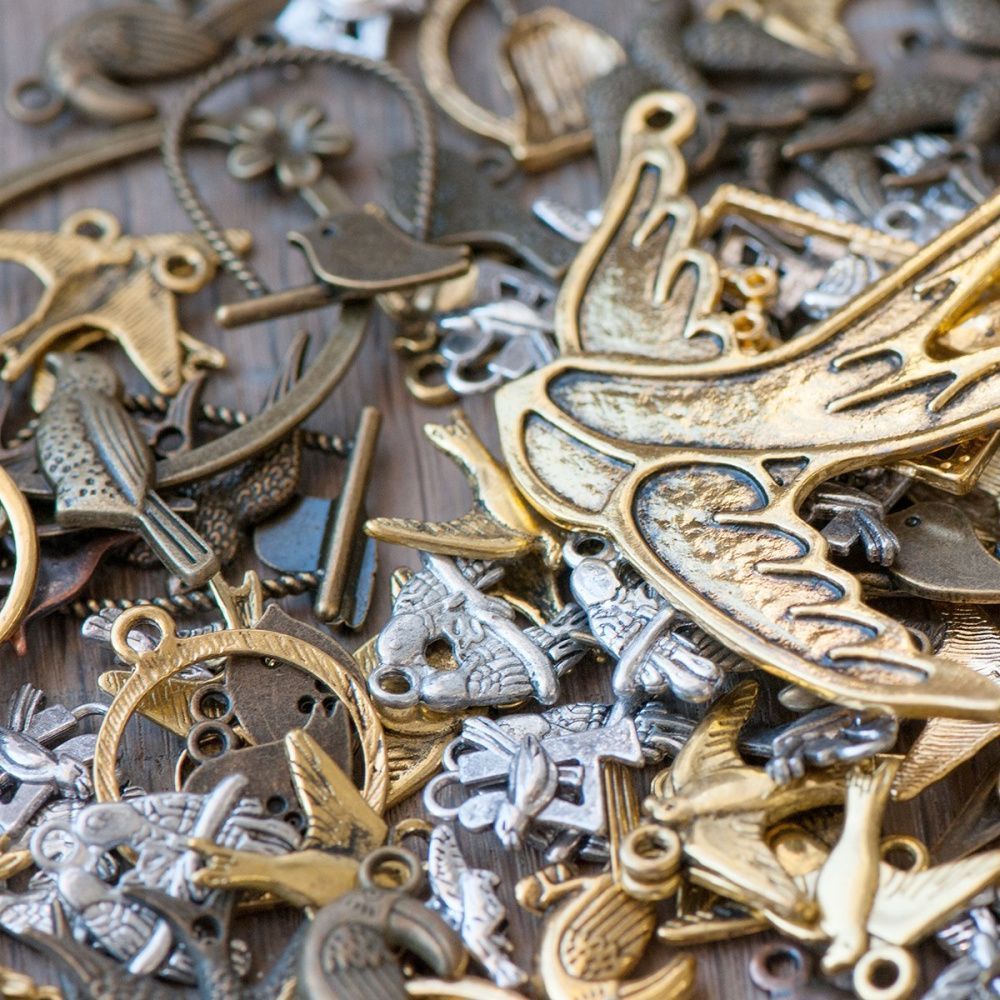 микс металлический из подвесок "птички", цветовой и размерный микс (уп 20 г)