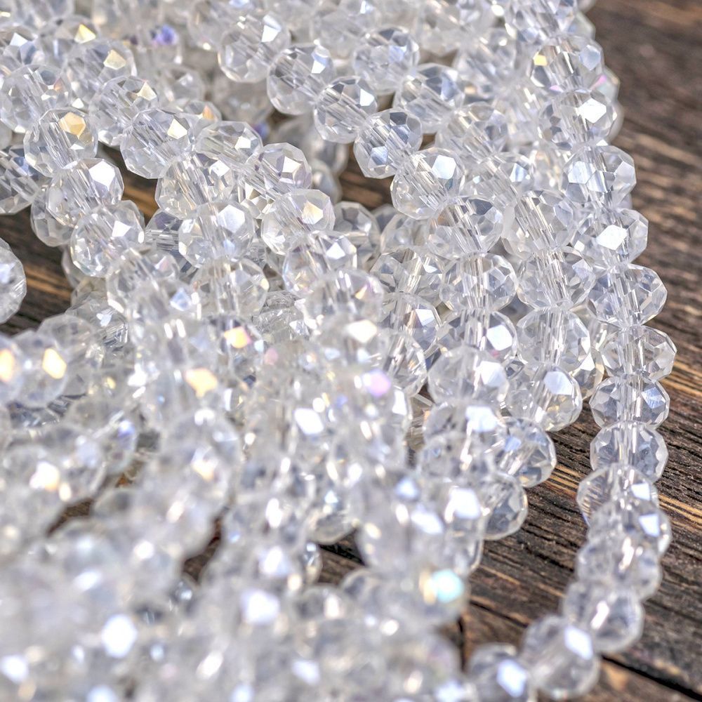 бусина, стекло абакус 6, граненая, цвет прозрачный радужный, 6х4 мм 