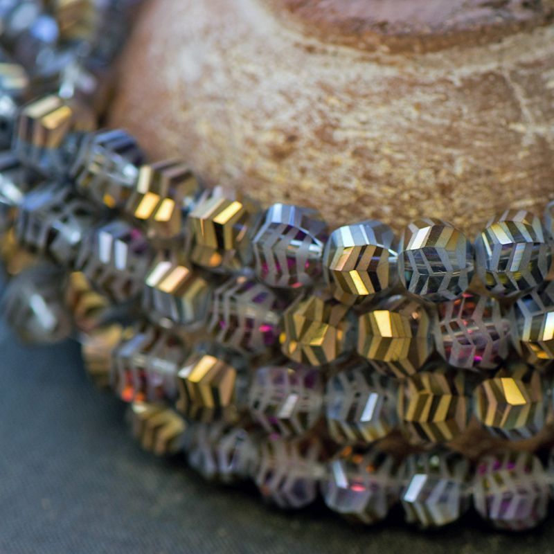 бусина "зигзаг", стекло, цвет золото радужный, 10x9x8.5 мм