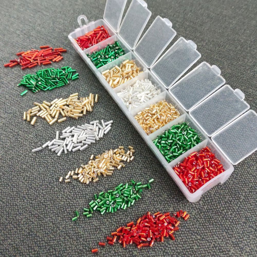 набор бисера стеклярус и рубка "новогодний", 7 цветов