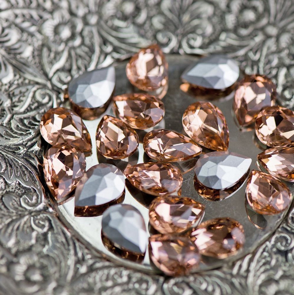 кабошон стекло кристалл, каплевидный, цвет champagne, 14х10 мм