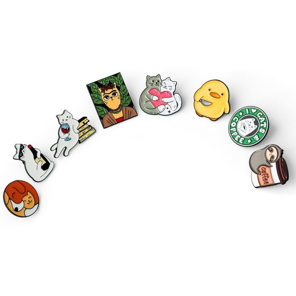 значок металл "кошачьи объятья", эмаль, цвет серый/белый, 30х30 мм