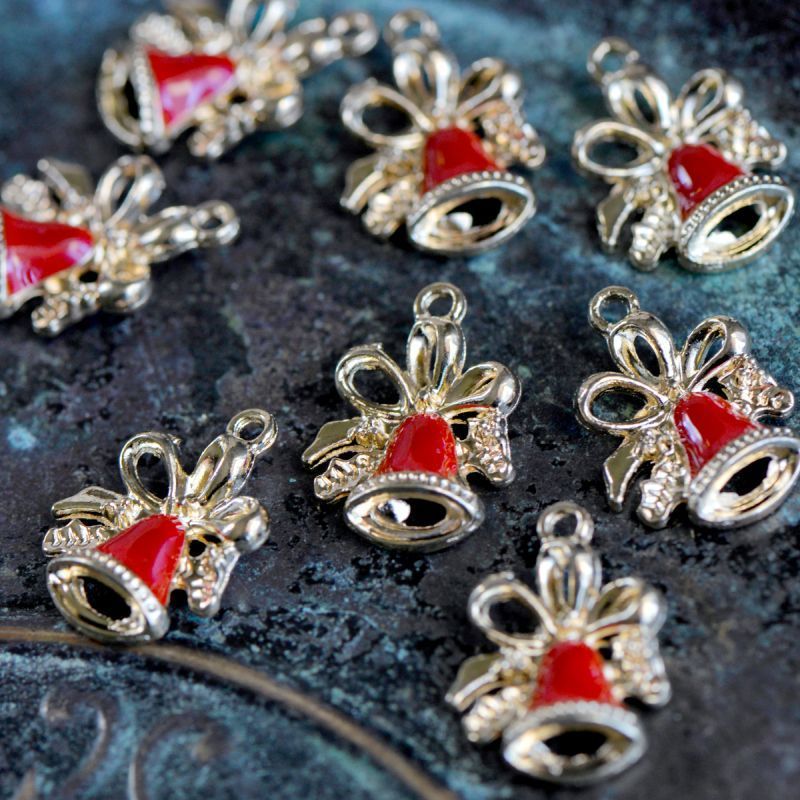 подвеска металлическая "колокольчик рождественский", эмаль, цвет золото, 21x15.5x5 мм