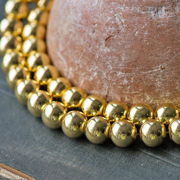 бусина гематит синт., металлизир., цвет золото, 10 мм (уп. 10 шт.)