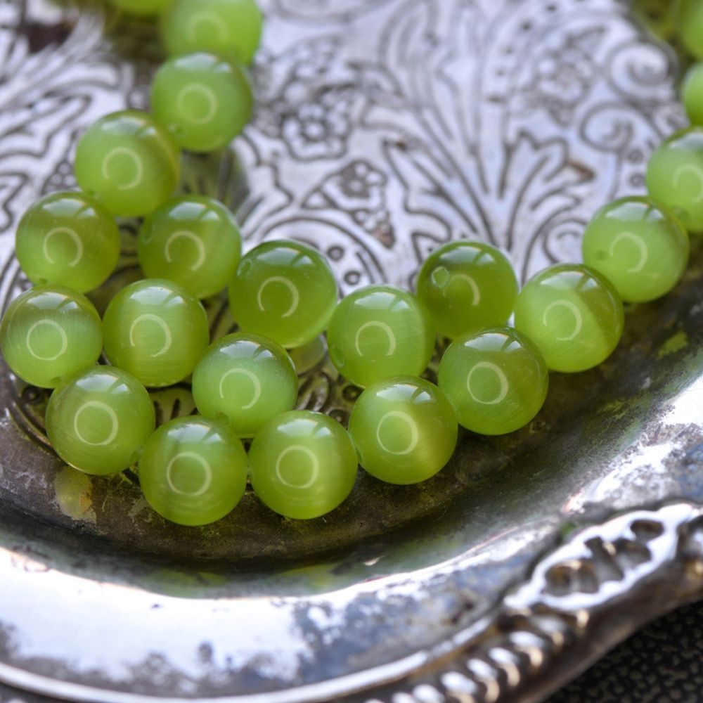 бусина "кошачий глаз", стекло, цвет зеленое яблоко, 10 мм