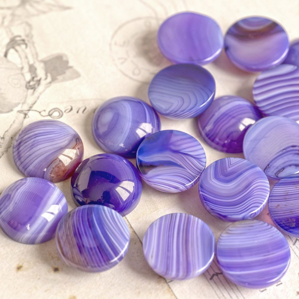 кабошон агат круглый, цвет фиолетовый полосатый, 16x6 мм