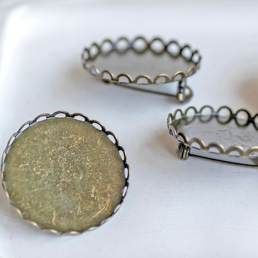 основа для броши круглая "ларго", цвет античная бронза, 26 мм