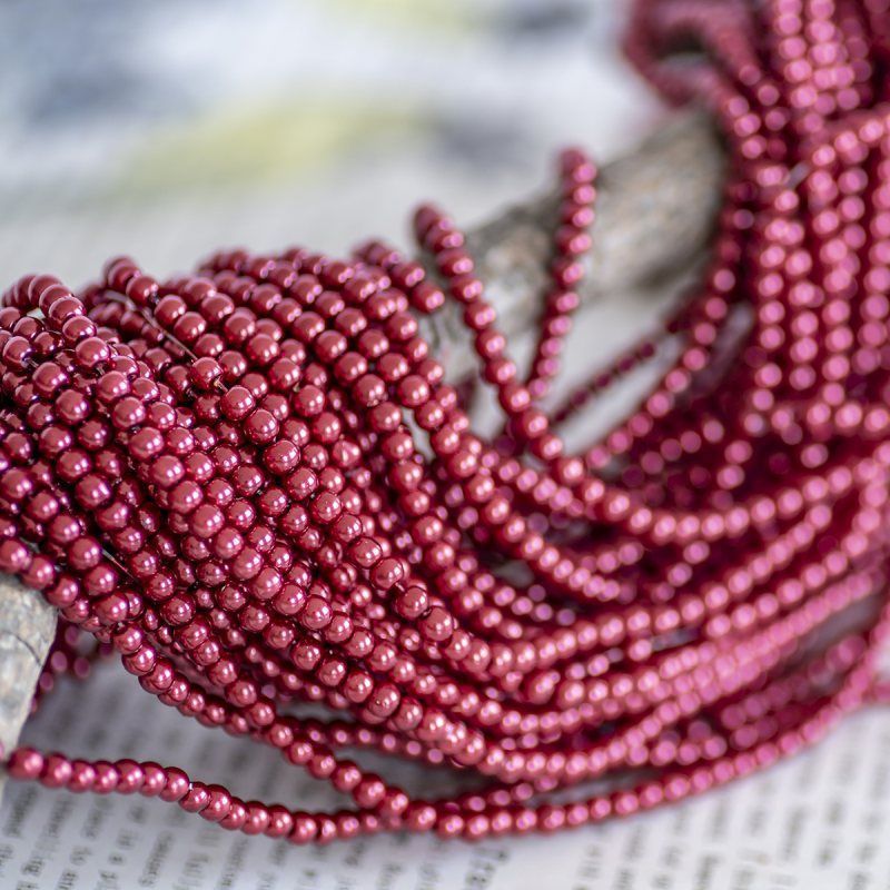 бусина, имитация жемчуга, стекло 4, цвет красный кирпичный, 4 мм (уп 50+/-5 шт)