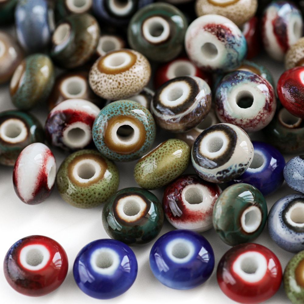 бусина, керамика "антик", абакус, цветовой микс, 12x7 мм