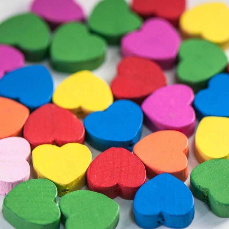 бусина дерево "сердечко", цветовой микс, 18х15х6 мм