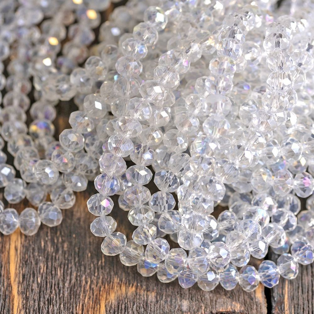 бусина, стекло абакус 6, граненая, цвет прозрачный радужный, 6х4 мм 