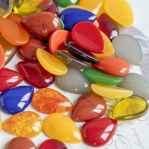 кабошон из смолы "джелли" капля, цветовой микс, 14x10x3.5 мм