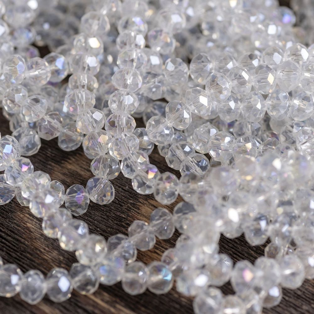 бусина, стекло абакус 6, граненая, цвет прозрачный радужный, 6х4 мм 