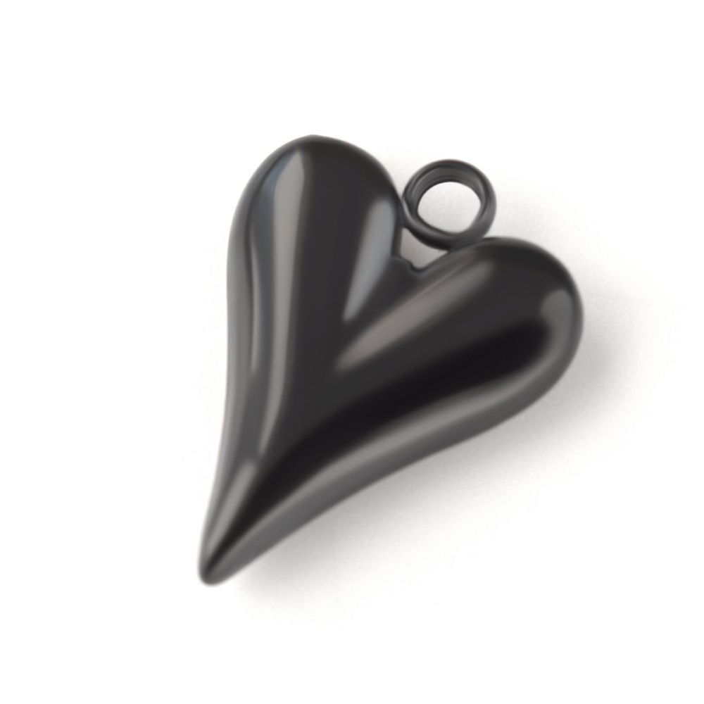 подвеска стальная "сердечко 3д", цвет черный, 15x12x3.5 мм