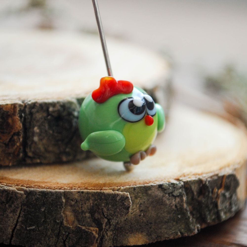 бусина, мурано "петушок грини", круглая, 16х15 мм