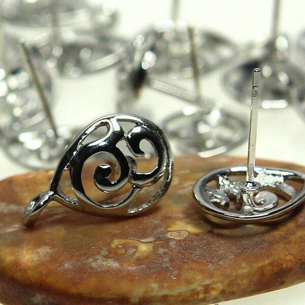 пуссеты "вензель", цвет платина, 15.5x10x15 мм