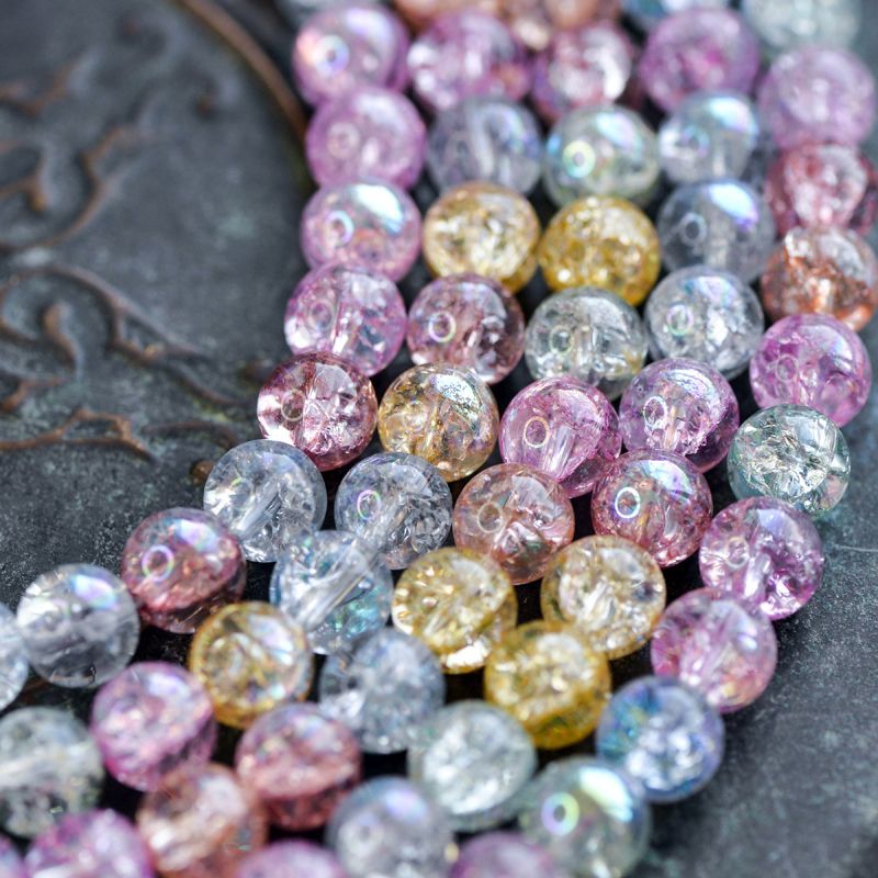 бусина, стекло "кракле", цвет пастельный микс ав, 10 мм